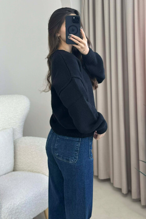 TRIKO NJË NGJYRËSHE ME JAKË TË RRUMBULLAKËT PËR FEMRA NË NGJYRË TË ZEZË - 4