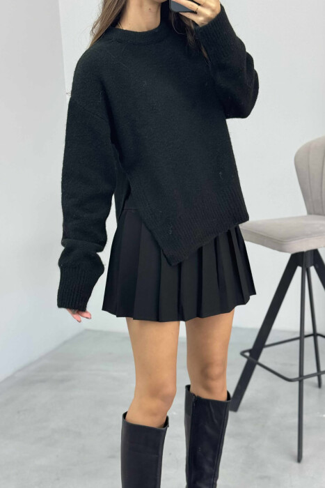 TRIKO NJË NGJYRËSHE ME JAKË TË RRUMBULLAKËT PËR FEMRA NË NGJYRË TË ZEZË - 4