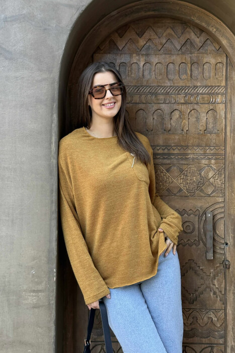 TRIKO NJËNGJYRËSHE ME DETAJIN E XHEPIT PËR FEMRA NË NGJYRËN MUSTARDË - 3