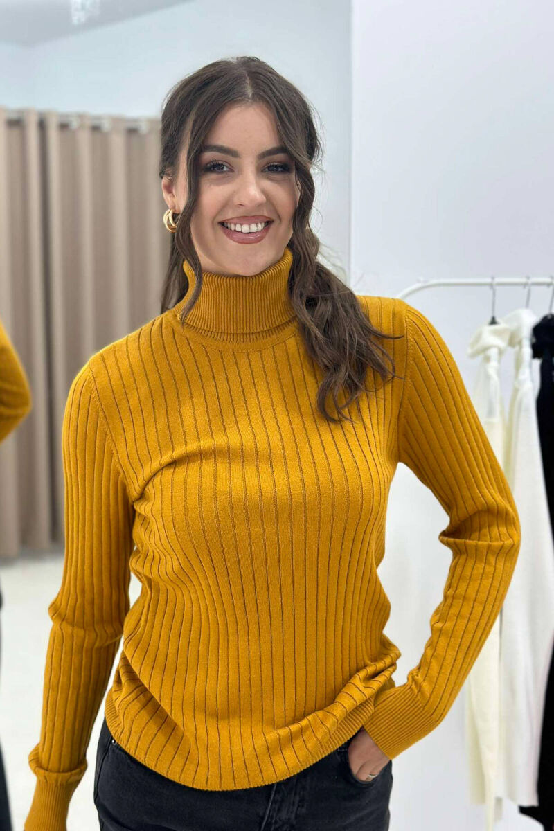 TRIKO NJËNGJYRËSHE ME JAKË GJYSËM GOLF PËR FEMRA NË NGJYRËN MUSTARDË - 4