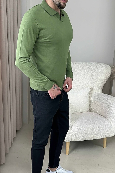 TRIKO NJËNGJYRËSHE ME JAKË POLO PËR MESHKUJ NË NGJYRËN JESHILE - 6