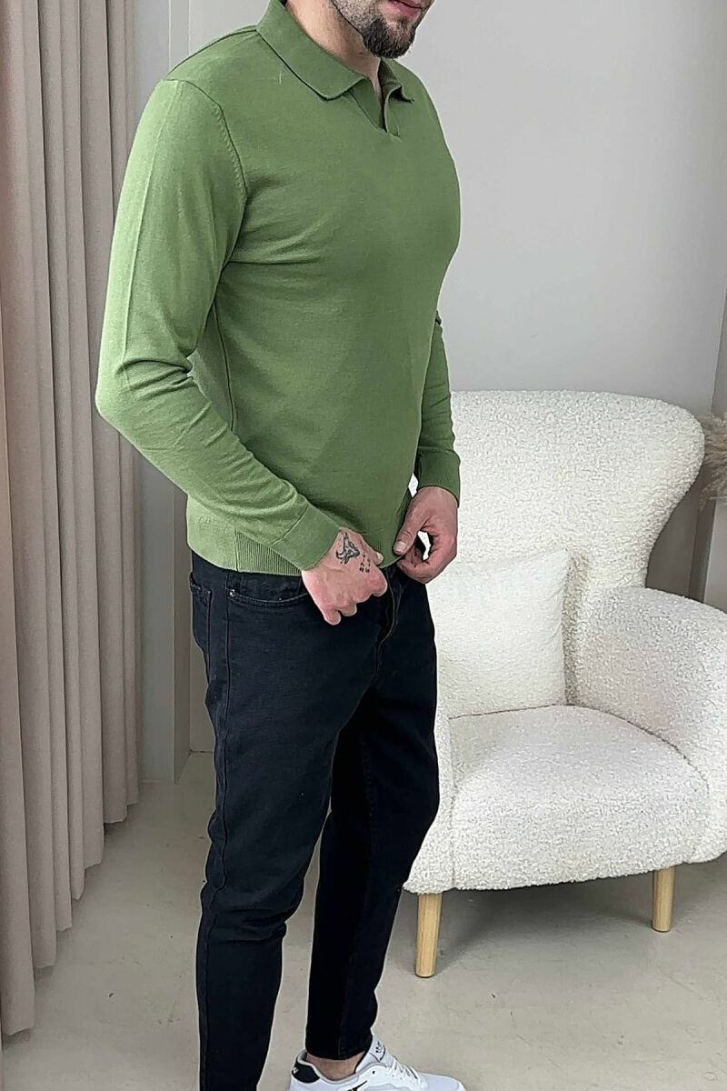 TRIKO NJËNGJYRËSHE ME JAKË POLO PËR MESHKUJ NË NGJYRËN JESHILE - 6