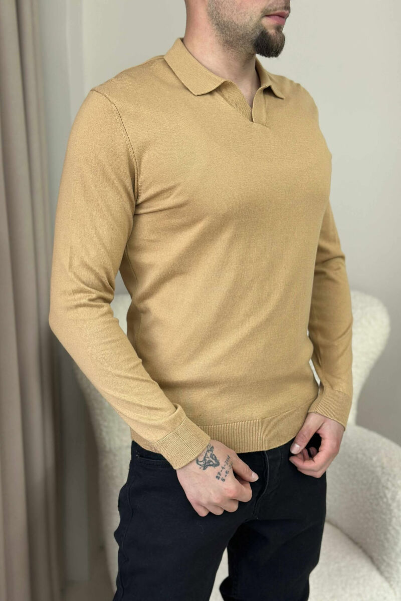 TRIKO NJËNGJYRËSHE ME JAKË POLO PËR MESHKUJ NË NGJYRËN KAFE TË ZBARDHUR - 3