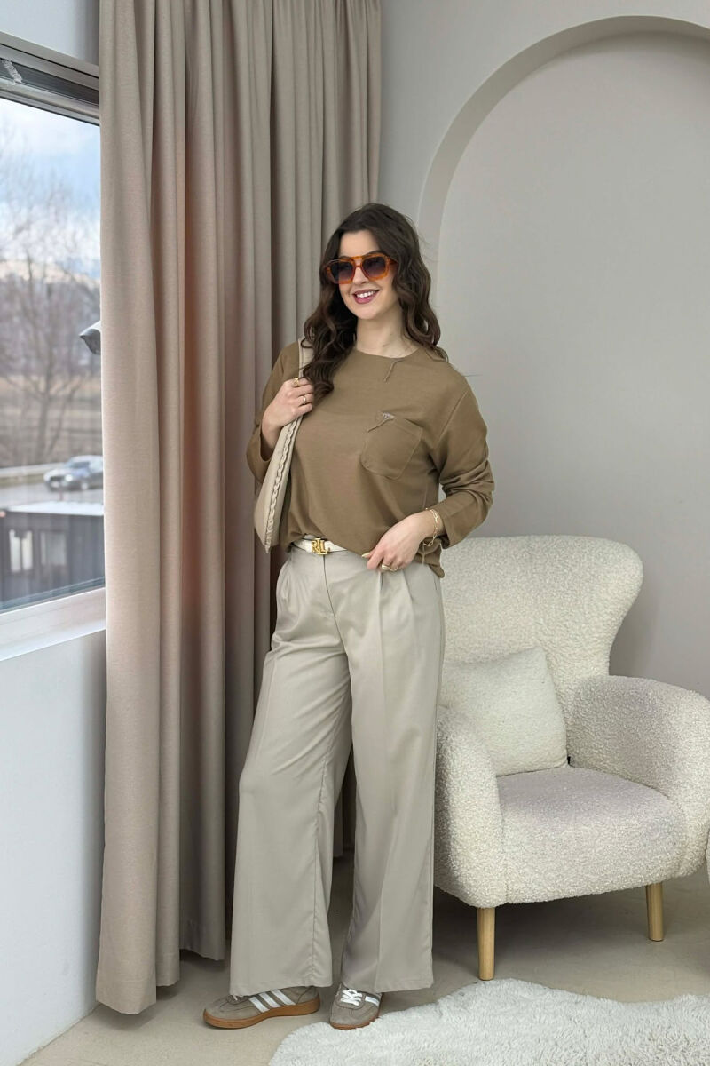 TRIKO NJËNGJYRËSHE ME JAKË TË RRUMBULLAKËT DHE ME DETAJIN E XHEPIT PËR FEMRA NÊ NGJYRËN KAFE - 5