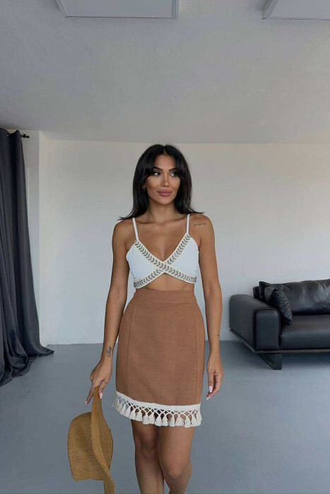TRIMMED END ONE COLOR WOMEN SKIRT BROWN/KAFE 