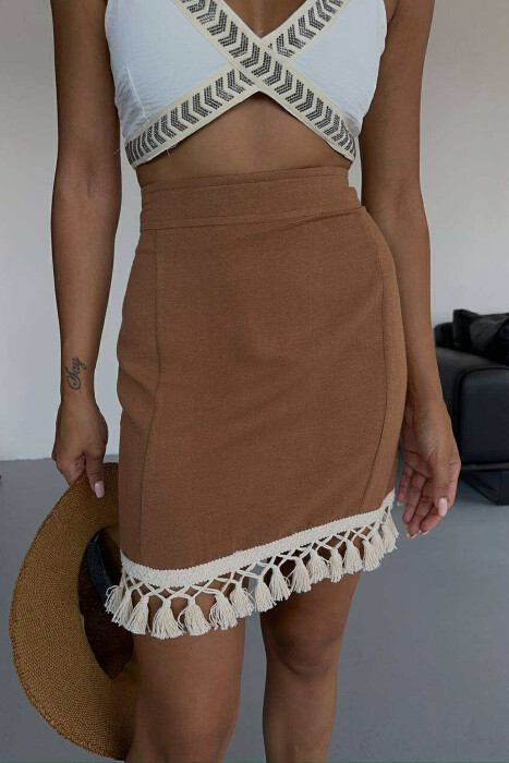 TRIMMED END ONE COLOR WOMEN SKIRT BROWN/KAFE - 2