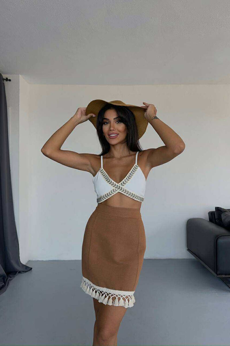 TRIMMED END ONE COLOR WOMEN SKIRT BROWN/KAFE - 4