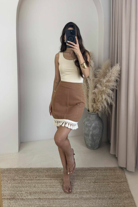 TRIMMED END ONE COLOR WOMEN SKIRT BROWN/KAFE - 4