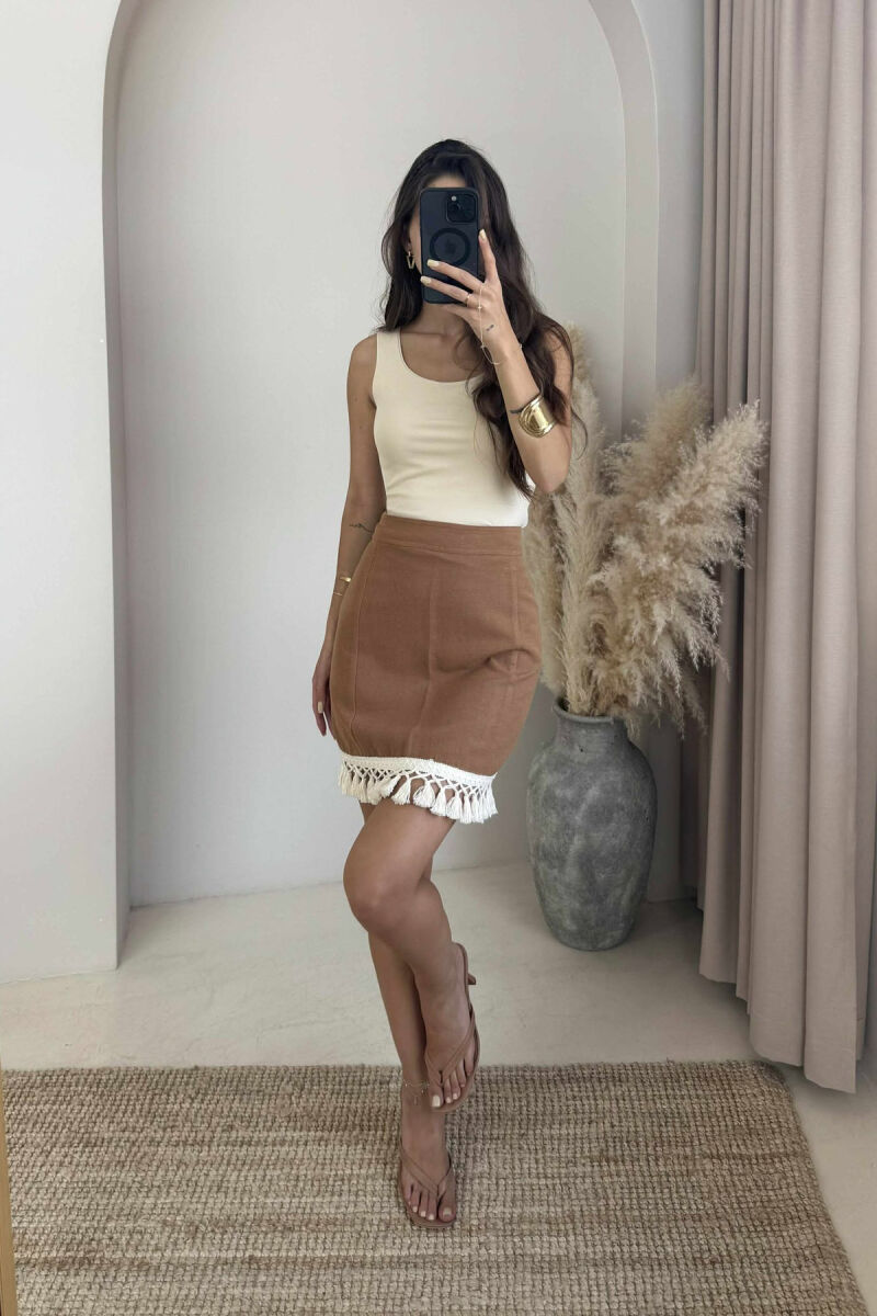 TRIMMED END ONE COLOR WOMEN SKIRT BROWN/KAFE - 4