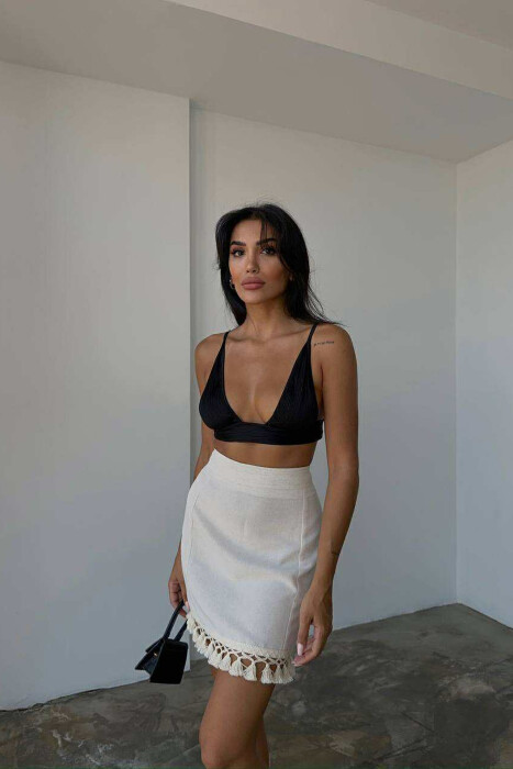 TRIMMED END ONE COLOR WOMEN SKIRT CREAM/KREM 