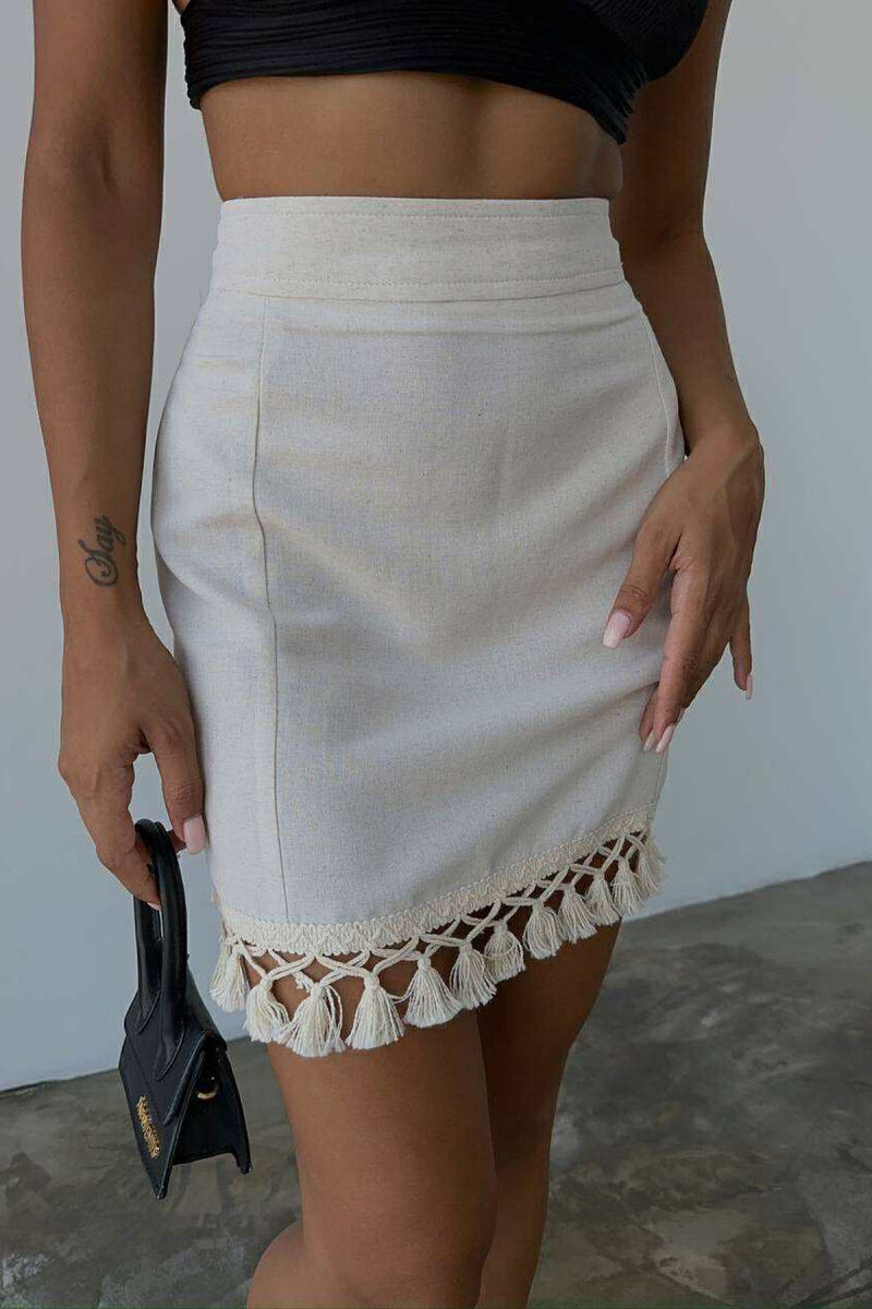 TRIMMED END ONE COLOR WOMEN SKIRT CREAM/KREM - 3