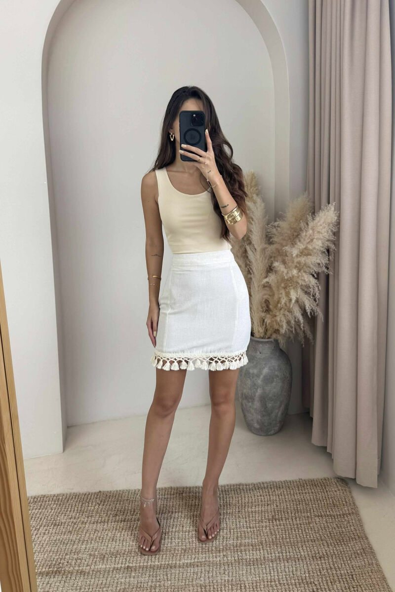 TRIMMED END ONE COLOR WOMEN SKIRT CREAM/KREM - 2