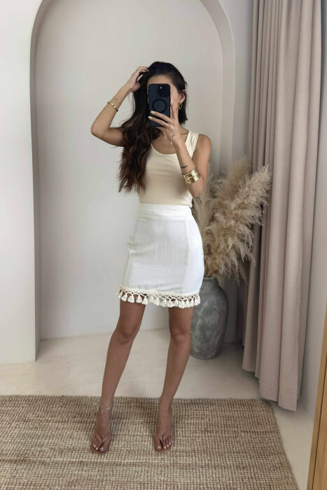 TRIMMED END ONE COLOR WOMEN SKIRT CREAM/KREM - 3