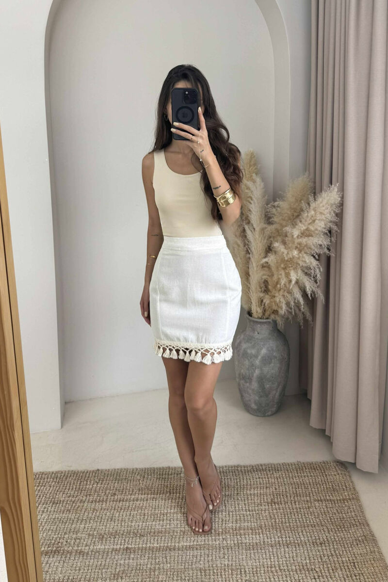 TRIMMED END ONE COLOR WOMEN SKIRT CREAM/KREM - 4