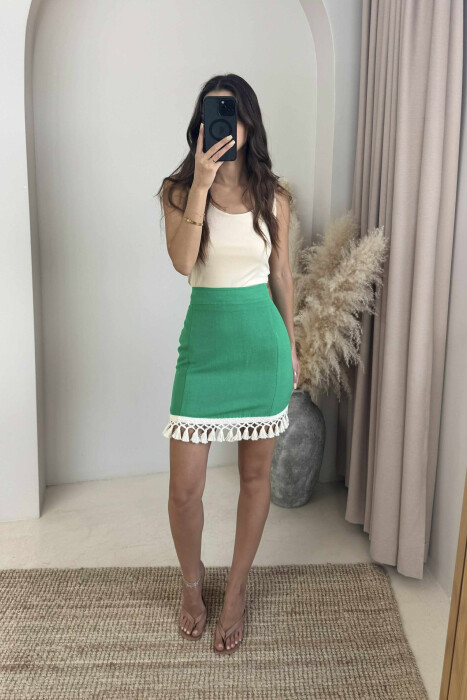 TRIMMED END ONE COLOR WOMEN SKIRT GREEN/JESHILE - 3