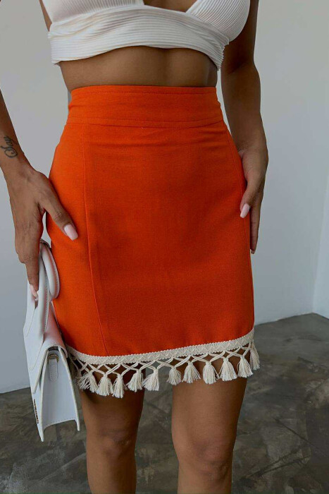 TRIMMED END ONE COLOR WOMEN SKIRT ORANGE/PORTOKALLI - 3
