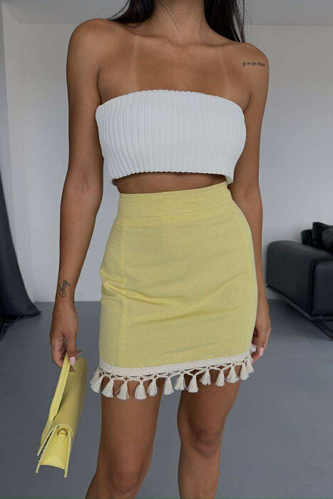 TRIMMED END ONE COLOR WOMEN SKIRT YELLOW/E VERDHE - 3