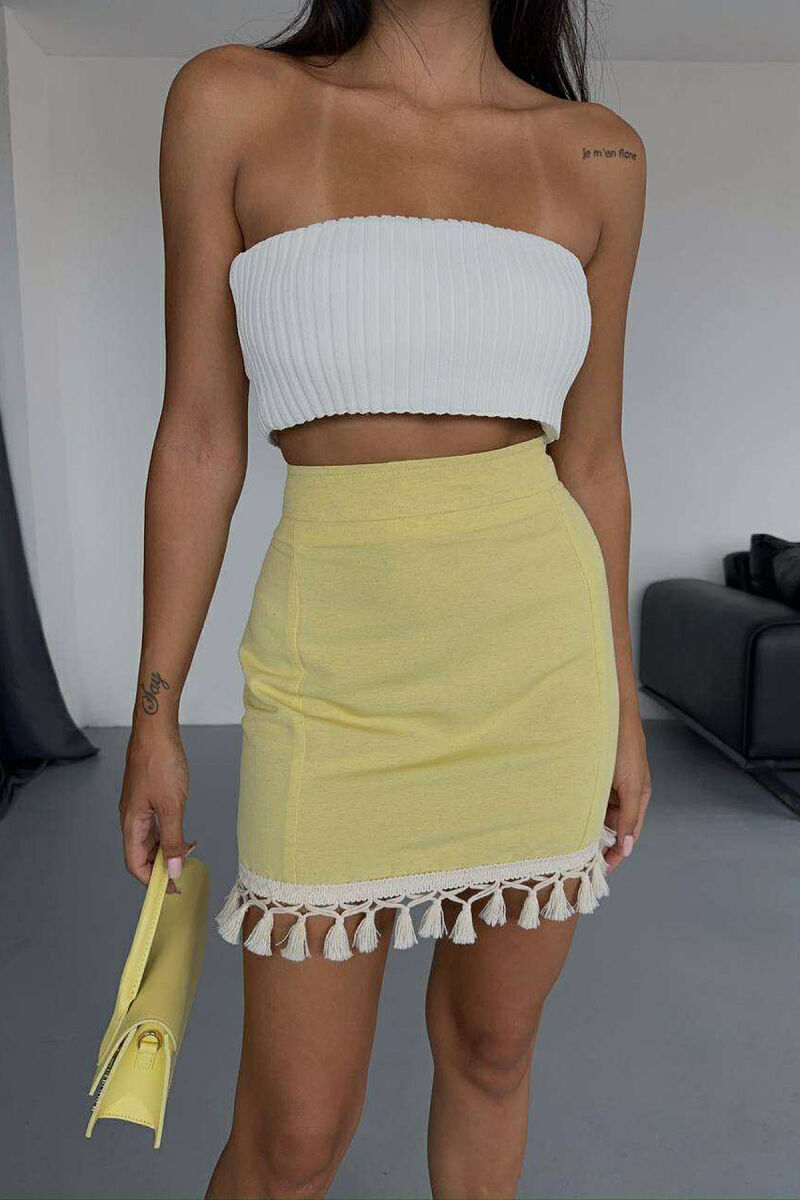 TRIMMED END ONE COLOR WOMEN SKIRT YELLOW/E VERDHE - 3
