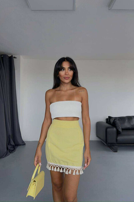 TRIMMED END ONE COLOR WOMEN SKIRT YELLOW/E VERDHE - 4