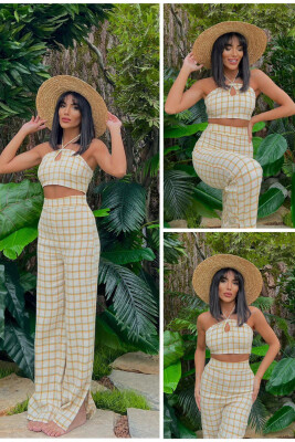 TROUSER+CROP SQUARE WOMAN SET YELLOW/E VERDHE 