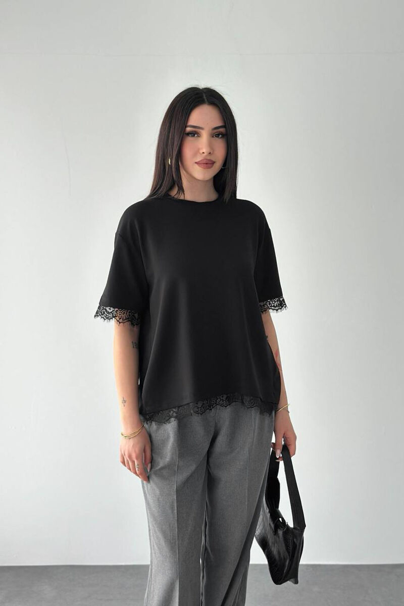 TULLE DETAILS ONE COLOR WOMAN T-SHIRT BLACK/ E ZEZE - 1