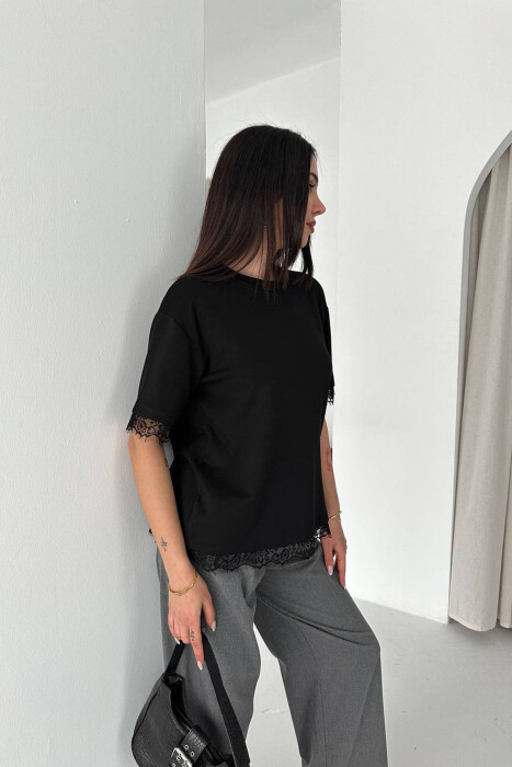 TULLE DETAILS ONE COLOR WOMAN T-SHIRT BLACK/ E ZEZE - 2