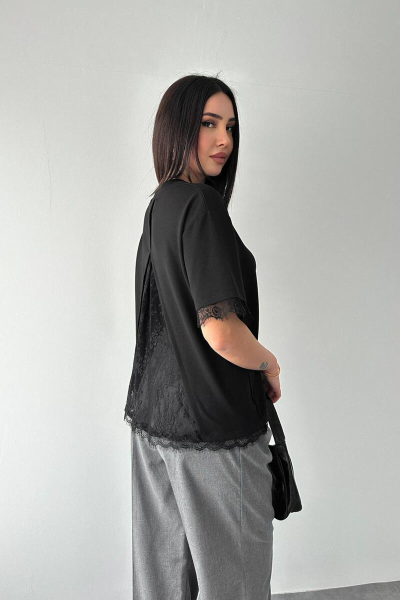 TULLE DETAILS ONE COLOR WOMAN T-SHIRT BLACK/ E ZEZE - 3