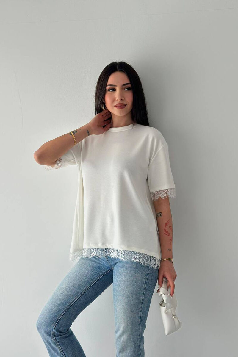 TULLE DETAILS ONE COLOR WOMAN T-SHIRT WHITE-E BARDHE - 2