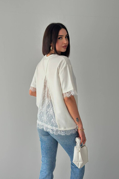 TULLE DETAILS ONE COLOR WOMAN T-SHIRT WHITE-E BARDHE - 4