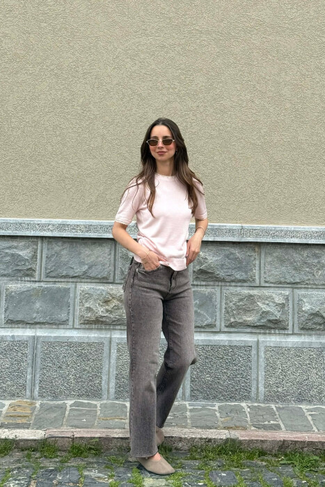 TULLE DETAILS SHORT SLEEVE WOMEN SWEATER BABY PINK/ROZB - 5