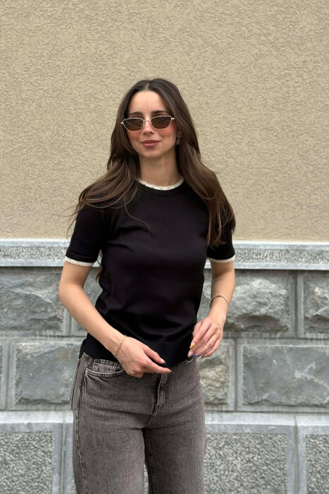 T-SHIRT ME DETAJ DANTELLE PER FEMRA NE NGJYRE TE ZEZE - KLAUDIO FASHION