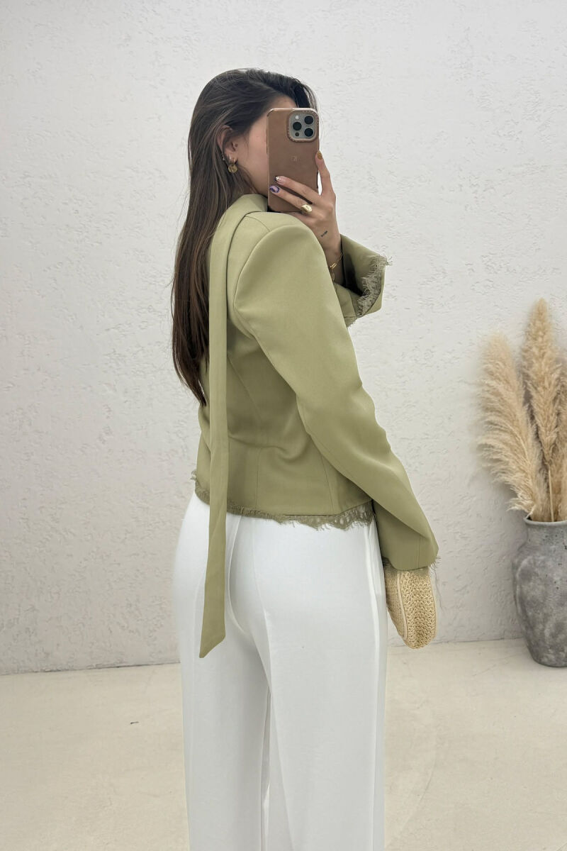 TULLE DETAILS V NECK ONE COLOR LACING WOMEN JACKET MINT/MENTE - 4