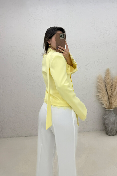 TULLE DETAILS V NECK ONE COLOR LACING WOMEN JACKET YELLOW/E VERDHE - 3