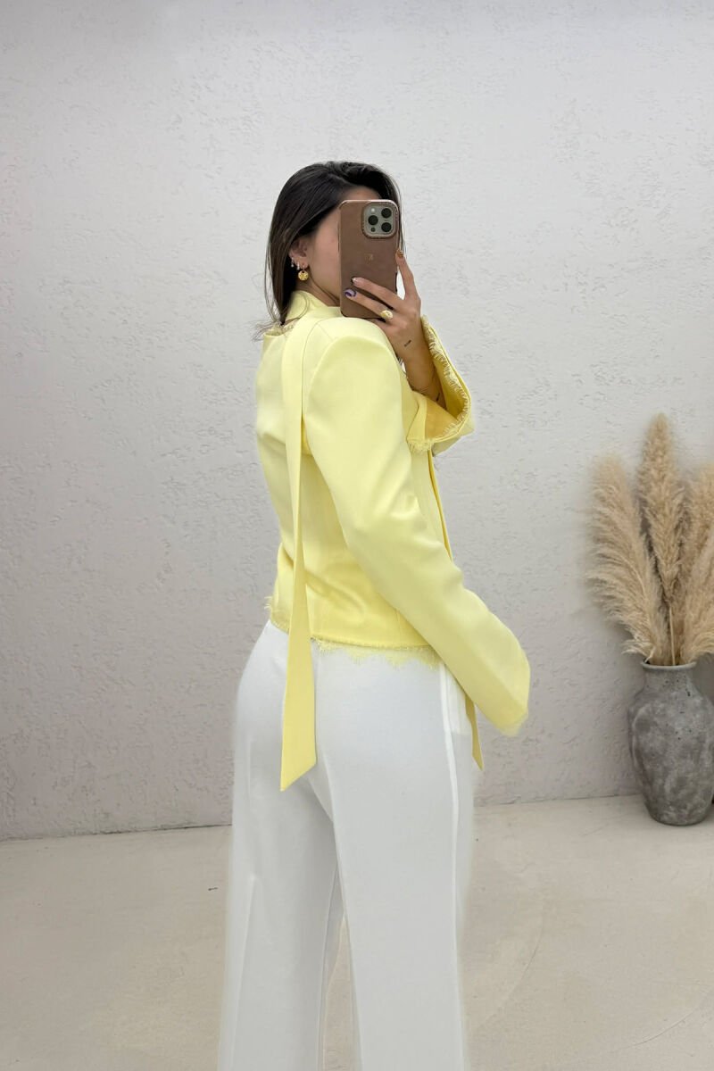 TULLE DETAILS V NECK ONE COLOR LACING WOMEN JACKET YELLOW/E VERDHE - 3