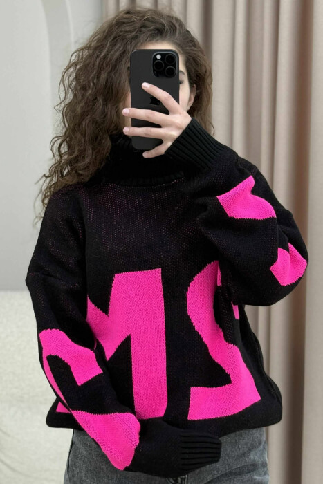TURTLE NECK 2M WRITTING WOMEN SWEATER BLACK/ E ZEZE - 4