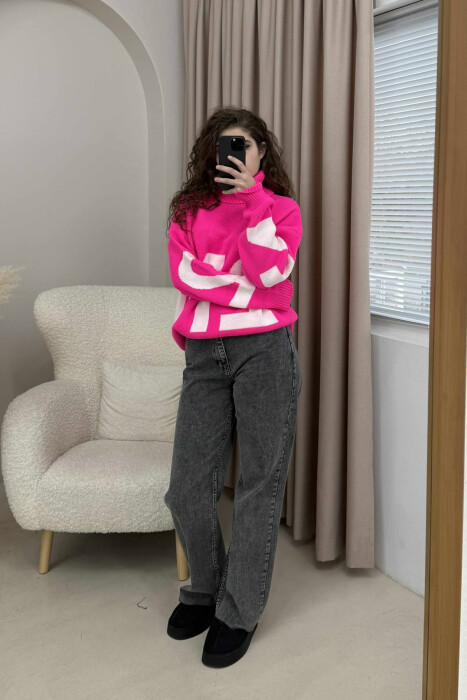TURTLE NECK 2M WRITTING WOMEN SWEATER FUCHSIA/CIKLAMI - 