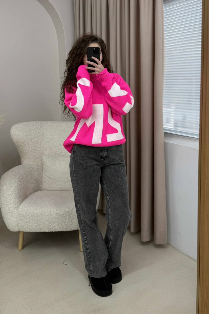 TURTLE NECK 2M WRITTING WOMEN SWEATER FUCHSIA/CIKLAMI - 2
