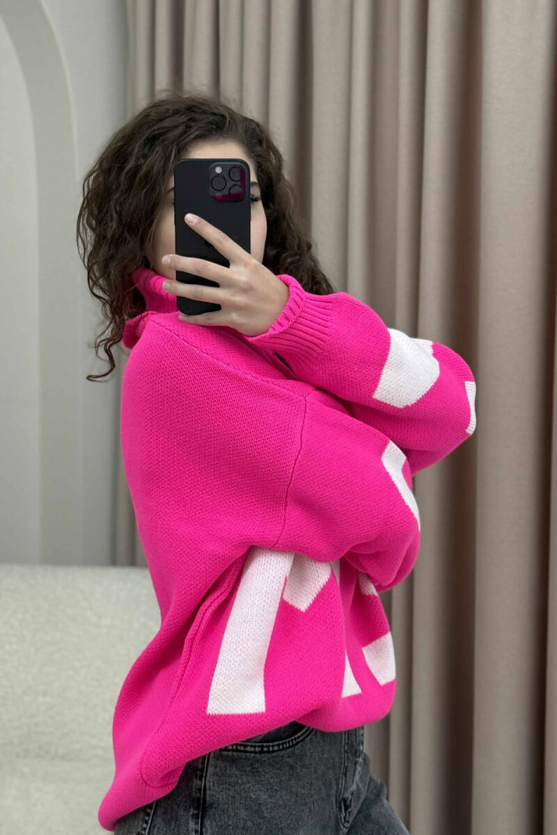 TURTLE NECK 2M WRITTING WOMEN SWEATER FUCHSIA/CIKLAMI - 4