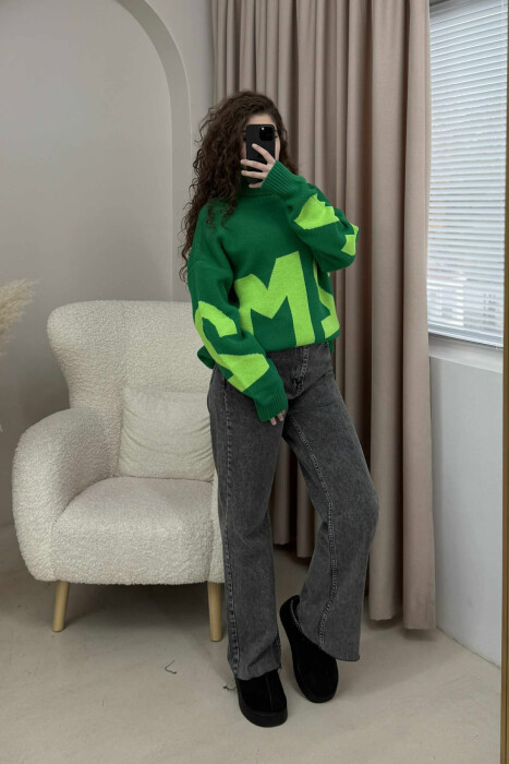 TURTLE NECK 2M WRITTING WOMEN SWEATER GREEN/JESHILE 