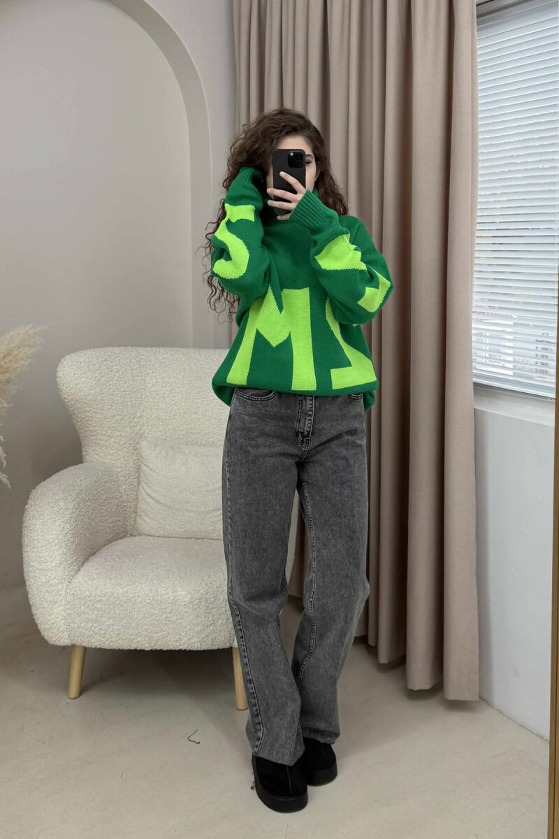 TURTLE NECK 2M WRITTING WOMEN SWEATER GREEN/JESHILE - 2