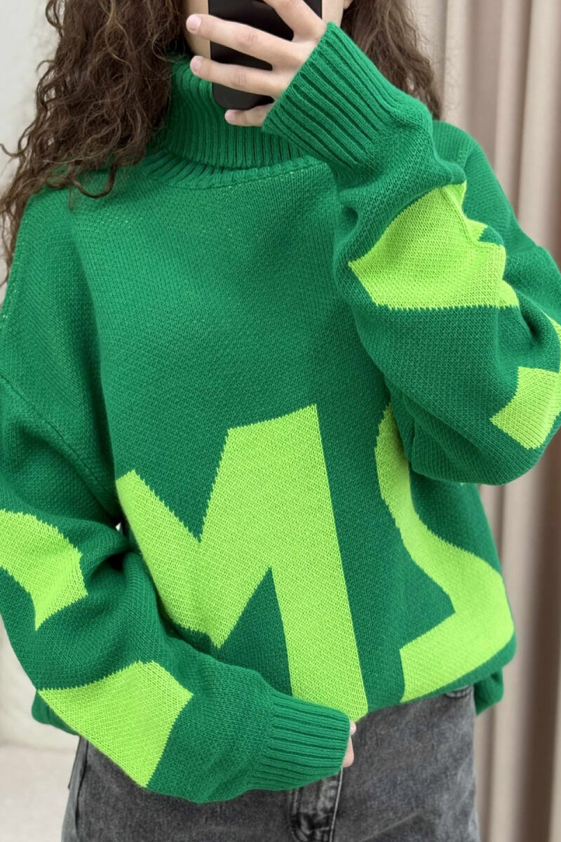 TURTLE NECK 2M WRITTING WOMEN SWEATER GREEN/JESHILE - 4
