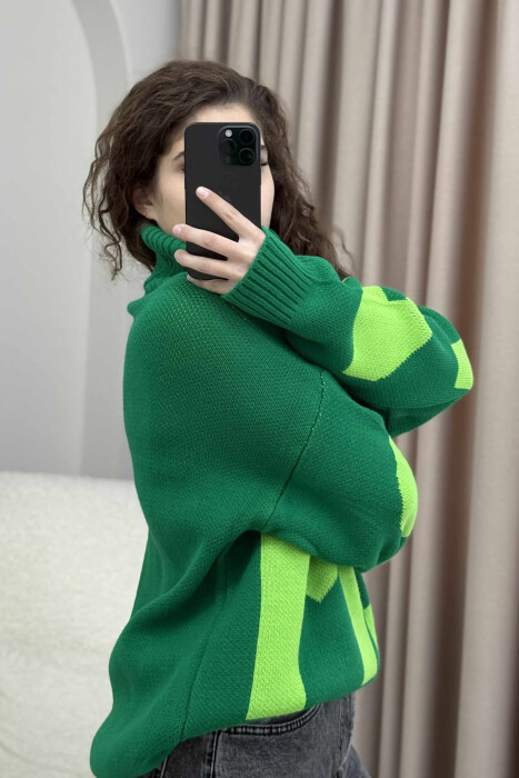 TURTLE NECK 2M WRITTING WOMEN SWEATER GREEN/JESHILE - 5