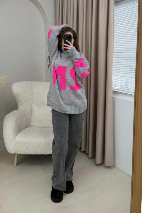 TURTLE NECK 2M WRITTING WOMEN SWEATER GREY/GRI - 3