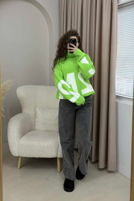 TURTLE NECK 2M WRITTING WOMEN SWEATER LIGHT GREEN/JEZB 