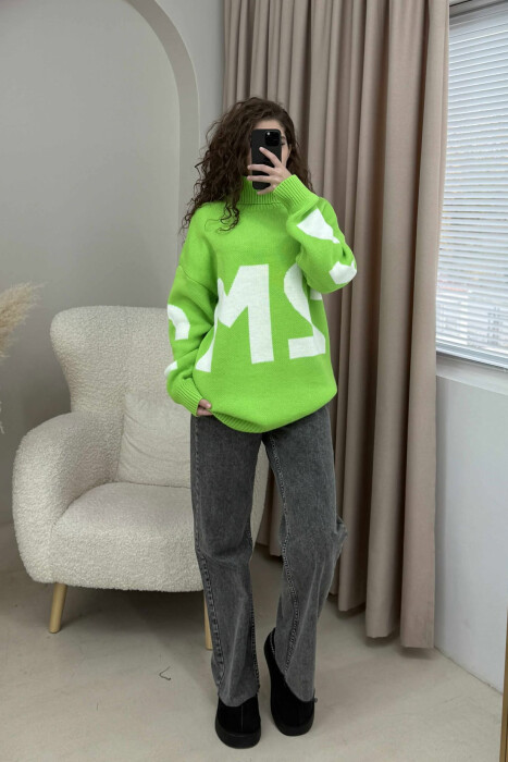 TURTLE NECK 2M WRITTING WOMEN SWEATER LIGHT GREEN/JEZB - 3