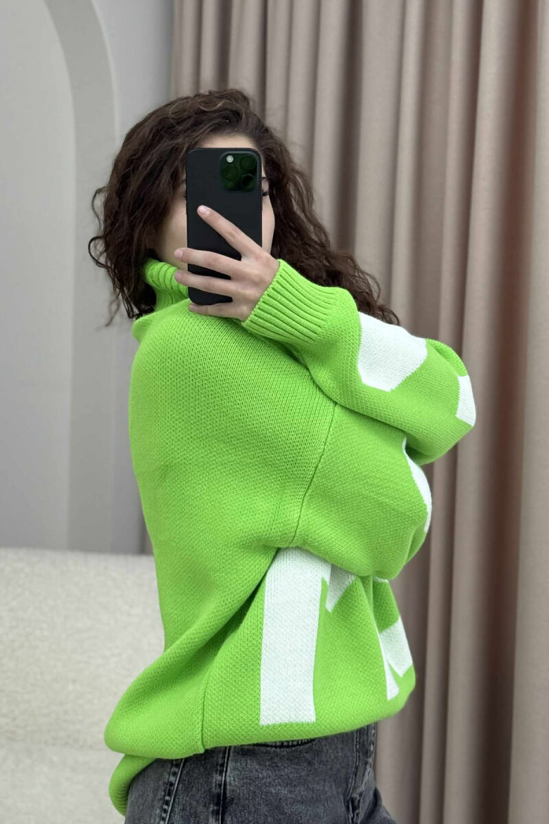 TURTLE NECK 2M WRITTING WOMEN SWEATER LIGHT GREEN/JEZB - 5