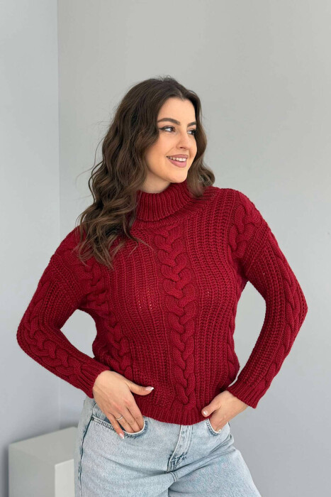 TURTLE NECK KNITTED WOMEN SWEATER BURGUNDY/VISHNJE - 1