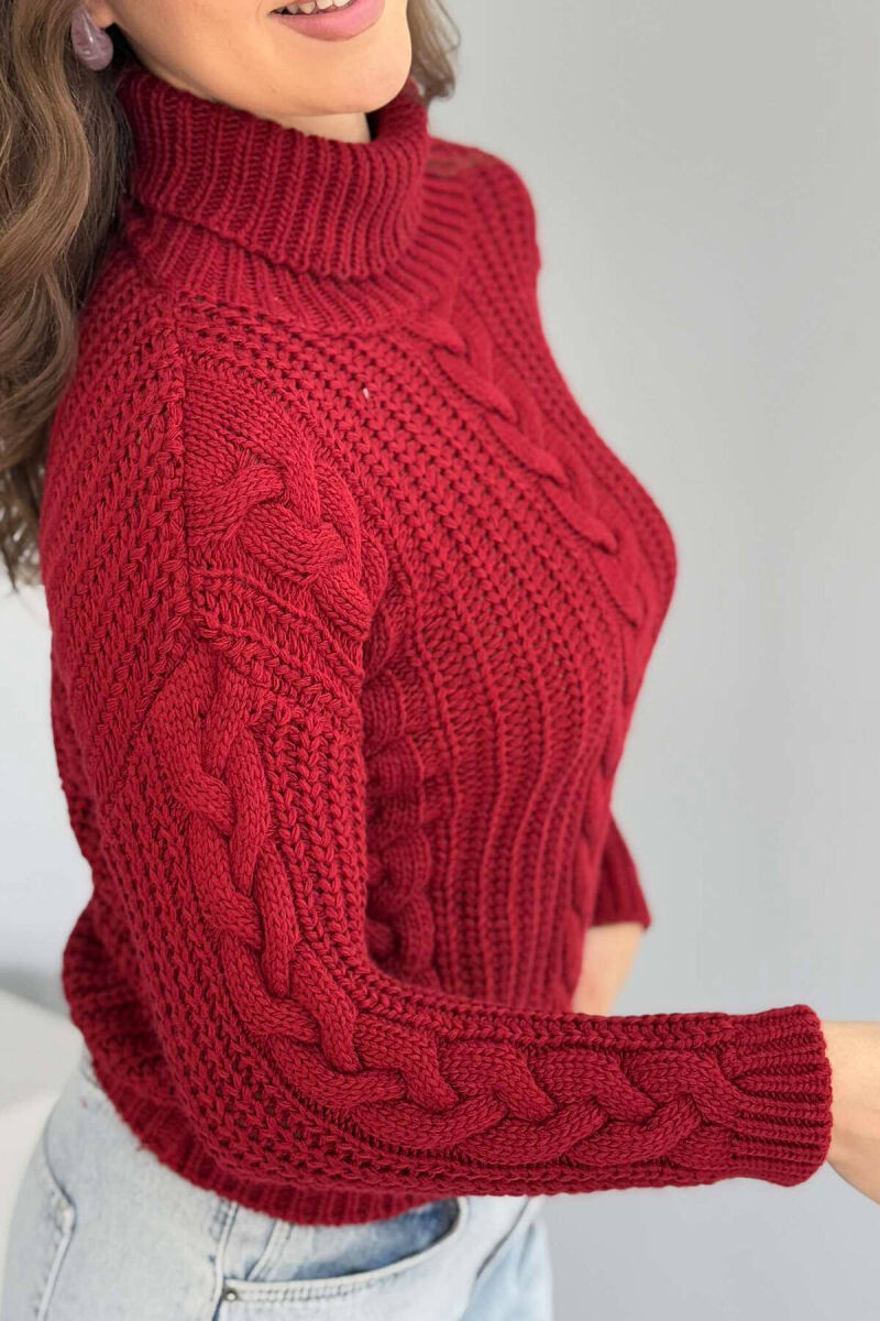 TURTLE NECK KNITTED WOMEN SWEATER BURGUNDY/VISHNJE - 2