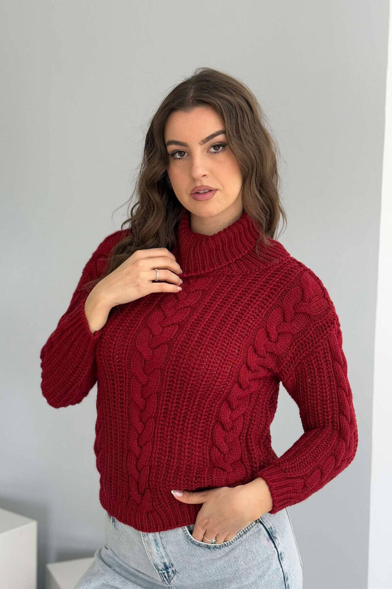 TURTLE NECK KNITTED WOMEN SWEATER BURGUNDY/VISHNJE - 3