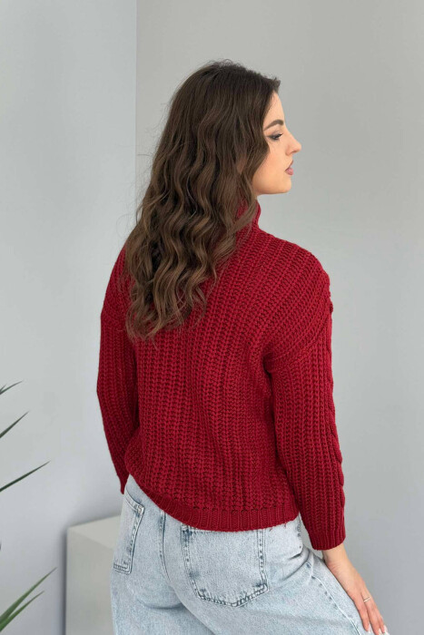 TURTLE NECK KNITTED WOMEN SWEATER BURGUNDY/VISHNJE - 4